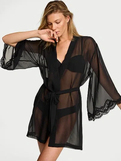 Victoria's Secret Dream Angels Chiffon & Lace Short Robe In Black