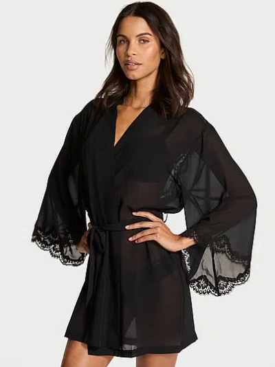 Victoria's Secret Dream Angels Chiffon & Lace Short Robe In Black