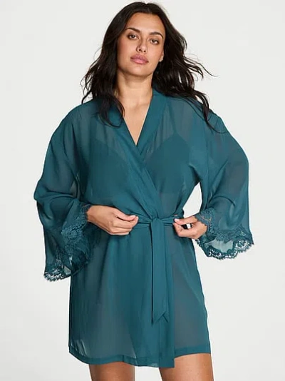 Victoria's Secret Dream Angels Chiffon & Lace Short Robe In Blue