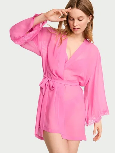 Victoria's Secret Dream Angels Chiffon & Lace Short Robe In Multi