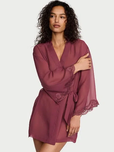 Victoria's Secret Dream Angels Chiffon & Lace Short Robe In Brown