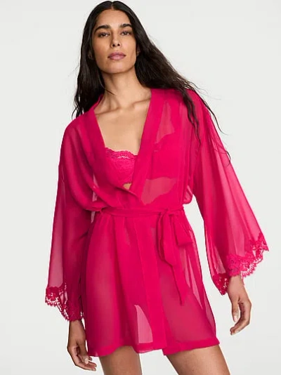 Victoria's Secret Dream Angels Chiffon & Lace Short Robe In Pink