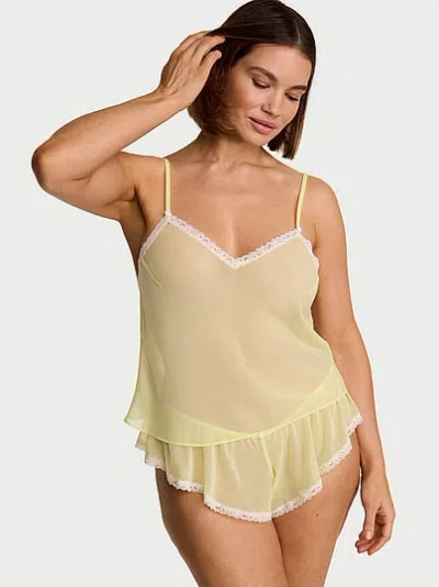 Victoria's Secret Dream Angels Chiffon Lace-trim Cami & Flutter Shorts Set In Yellow