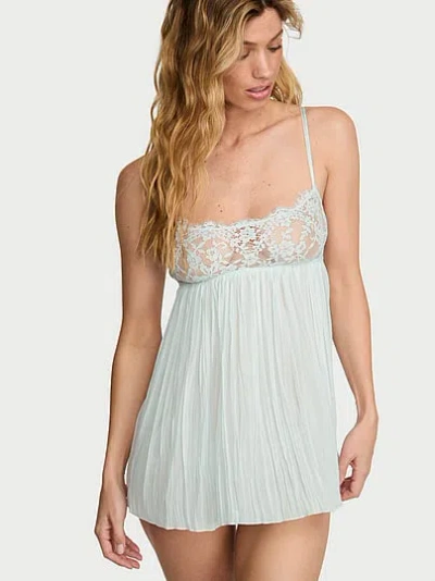 Victoria's Secret Dream Angels Dare To Lace Pleated Babydoll Set In Blue