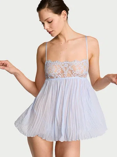 Victoria's Secret Dream Angels Dare To Lace Pleated Babydoll Set In Blue