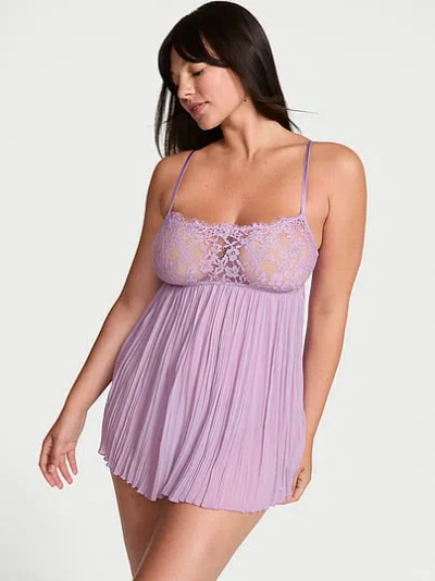 Victoria's Secret Dream Angels Dare To Lace Pleated Babydoll Set In Purple