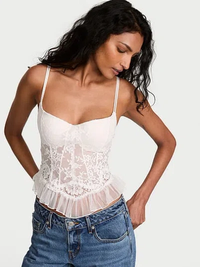 Victoria's Secret Dream Angels Dare To Lace Ruffle Bra Top In White