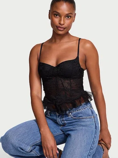 Victoria's Secret Dream Angels Dare To Lace Ruffle Bra Top In Black