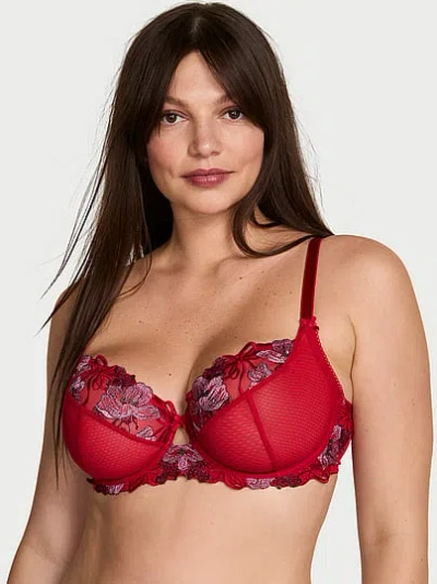 Victoria's Secret Dream Angels Fabulous By Beautiful Bows Embroidery Unlined Full-cup Bra In Red