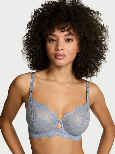 Victoria's Secret Dream Angels Fabulous By Twinkle Silver Lace Unlined Full-cup Bra In Blue