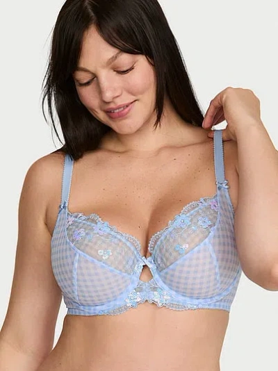 Victoria's Secret Dream Angels Fabulous By Unlined Gingham Embroidery Full-cup Bra In Blue