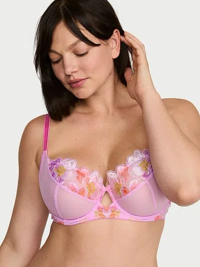 Victoria's Secret Dream Angels Fabulous By Watercolor Embroidery Unlined Full-cup Bra In Pink