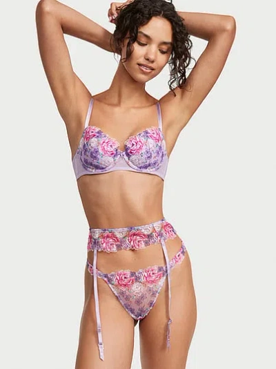 Victoria's Secret Dream Angels Floral Embroidery Garter In Animal Print