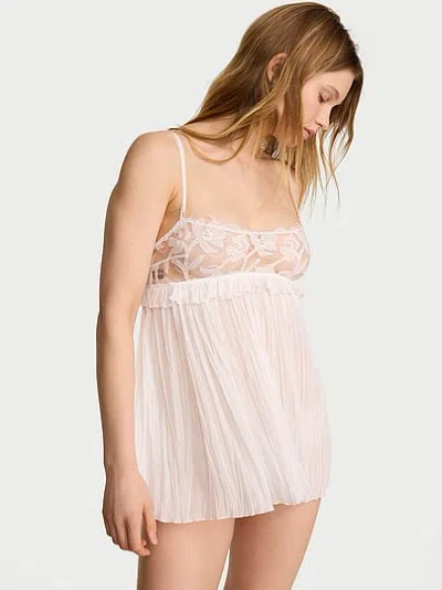 Victoria's Secret Dream Angels Frou Embroidery Pleated Babydoll Set In Pink