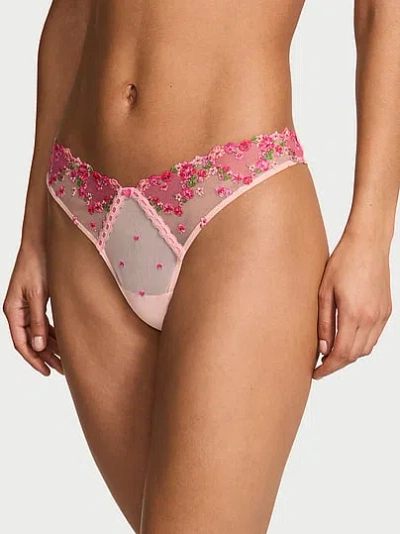 Victoria's Secret Dream Angels Hearts & Roses Embroidery Thong Panty In Pink