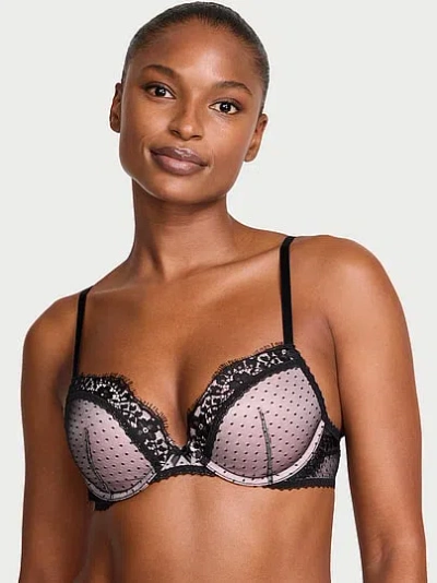 Victoria's Secret Dream Angels Heritage Dot Mesh Lace-trim Push-up Bra In Black