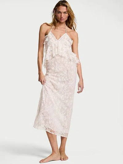 Victoria's Secret Dream Angels Lace Ruffled Maxi Slip In Neutral
