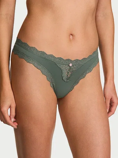 Victoria's Secret Dream Angels Lace-trim Thong Panty In Green