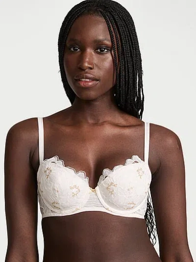 Victoria's Secret Dream Angels Peony Embroidery Lightly Lined Demi Bra In White