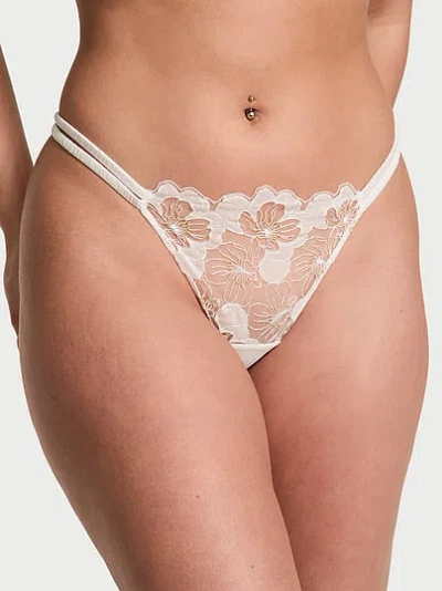 Victoria's Secret Dream Angels Peony Embroidery Strappy Thong Panty In White