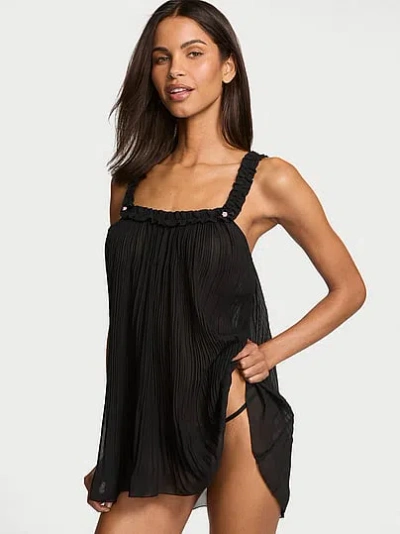 Victoria's Secret Dream Angels Pleated Ruffle Babydoll Set In Black