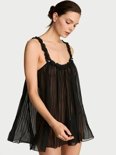 Victoria's Secret Dream Angels Pleated Ruffle Babydoll Set In Black