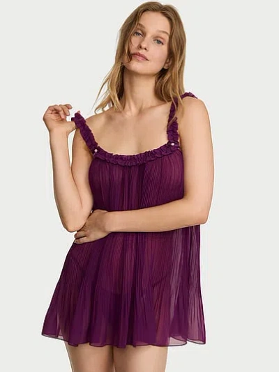 Victoria's Secret Dream Angels Pleated Ruffle Babydoll Set In Purple