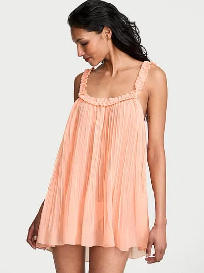 Victoria's Secret Dream Angels Pleated Ruffle Babydoll Set In Orange