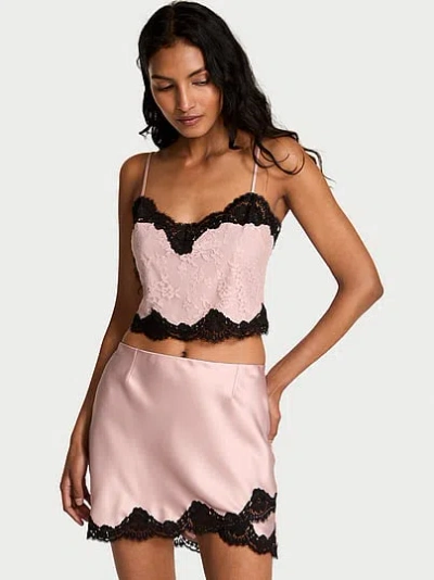 Victoria's Secret Dream Angels Satin Lace Cami & Mini Skirt Set In Pink