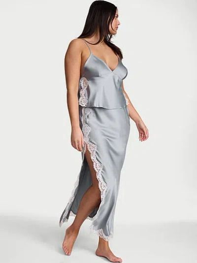 Victoria's Secret Dream Angels Satin Lace-trim Cami & Maxi Skirt Set In Silver