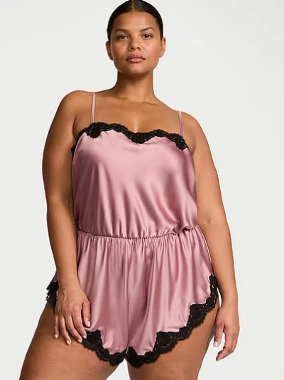 Victoria's Secret Dream Angels Satin Lace-trim Romper In Pink