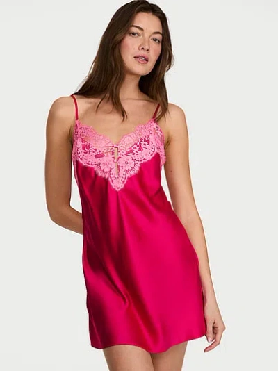 Victoria's Secret Dream Angels Satin Lace-trim Short Slip Dress In Pink