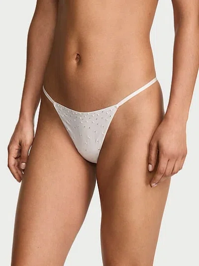 Victoria's Secret Dream Angels Satin Pearl-embellished V-string Panty In White