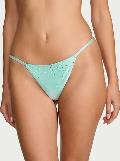 Victoria's Secret Dream Angels Satin Pearl-embellished V-string Panty In Blue