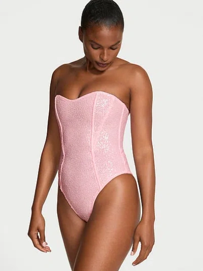 Victoria's Secret Dream Angels Sequin Strapless Bodysuit In Neutral