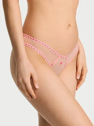 Victoria's Secret Dream Angels Sheer Ribbon Slot Open-back Brazilian Panty In Pink