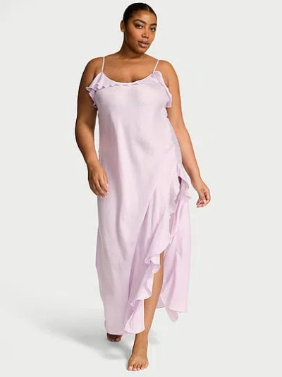 Victoria's Secret Dream Angels Silky Flutter Ruffled Long Slip In Purple
