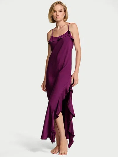 Victoria's Secret Dream Angels Silky Flutter Ruffled Long Slip In Purple