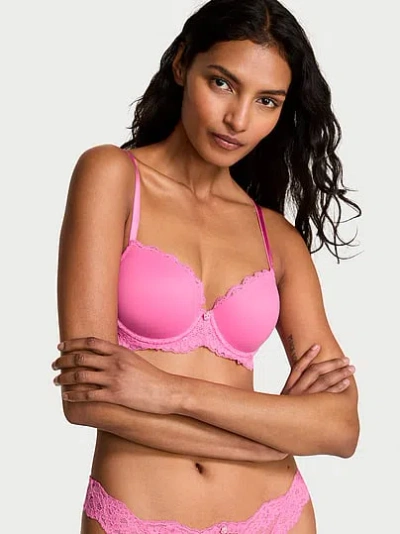 Victoria's Secret Dream Angels Smooth & Lace Lightly Lined Demi Bra In Pink