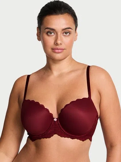 Victoria's Secret Dream Angels Smooth & Lace Lightly Lined Demi Bra In Burgundy