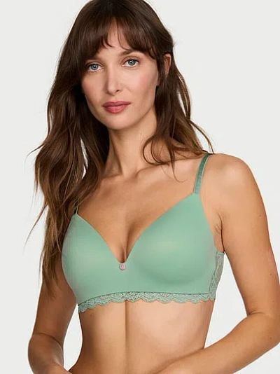 Victoria's Secret Dream Angels Smooth & Lace Wireless Push-up Bra In Green