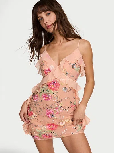 Victoria's Secret Dream Angels Sweet Melody Flutter Embellished Mini Slip Dress In Multi