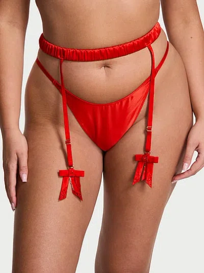 Victoria's Secret Dream Angels Twinkle Bow Satin Garter Belt In Red