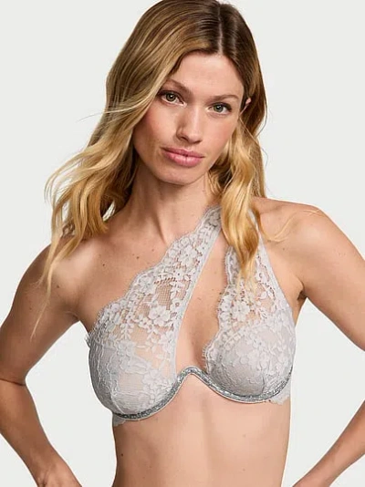 Victoria's Secret Dream Angels Twinkle Lace One-shoulder Monowire Bra In Gray