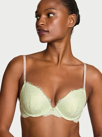 Victoria's Secret Dream Angels Twinkle Silver Lace Push-up Bra In Green