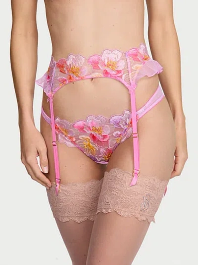 Victoria's Secret Dream Angels Watercolor Embroidery Garter Belt In Multi