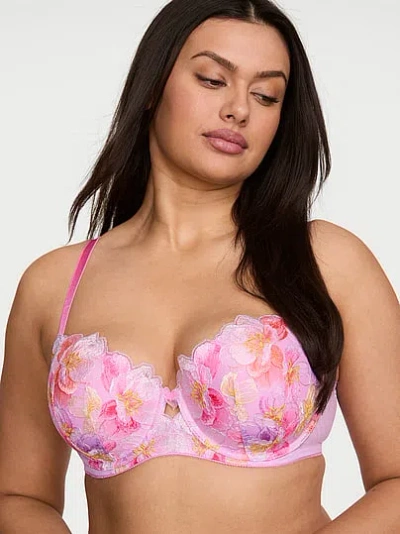 Victoria's Secret Dream Angels Watercolor Embroidery Lightly Lined Demi Bra In Pink