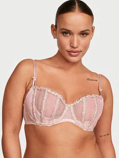 Victoria's Secret Dream Angels Wicked Caged Rosebud Embroidery Unlined Balconette Bra In Pink