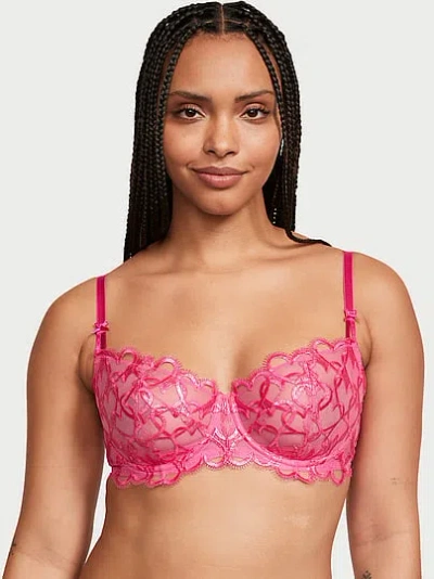 Victoria's Secret Dream Angels Wicked Shimmer Heart Embroidery Unlined Balconette Bra In Pink