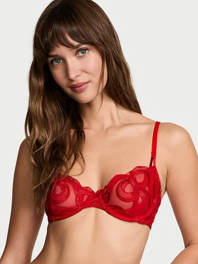 Victoria's Secret Dream Angels Wicked Tied-with-a-bow Embroidery Unlined Balconette Bra In Red